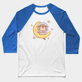 Cute Otter Astronaut Sitting On The Moon Baseball T-Shirt